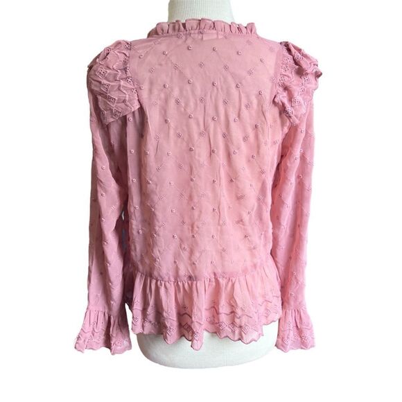 H&M Size 10 Pink Long Sleeve Ruffled Button Down Top Blouse - Picture 6 of 8